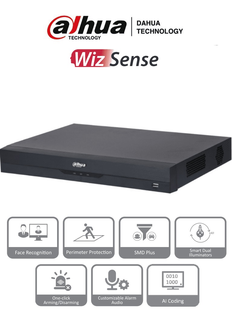 XVR 4 EN 1 AI 16CH GRABACIÓN HASTA 5M-N@10FPS MÁS 8 CH IP MAX 6MP H.265+ 2 SATA HASTA 10TB 1P HDMI