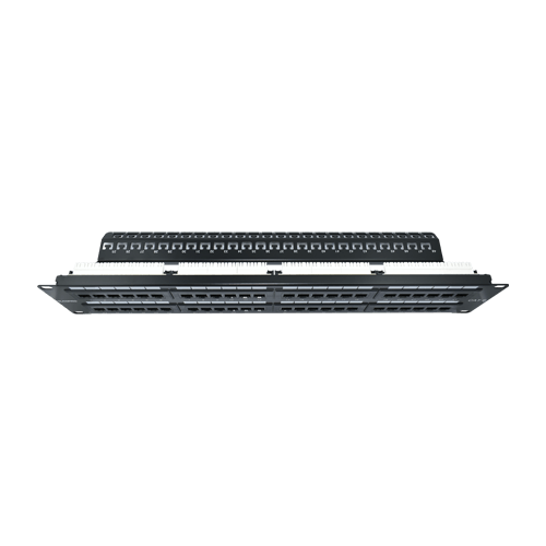 PATCH PANEL CAT 6 DE 48 PUERTOS 90/180° CON SOPORTE POSTERIOR INCLUIDO SIN BLINDAJE