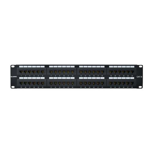 PATCH PANEL CAT 6 DE 48 PUERTOS 90/180° CON SOPORTE POSTERIOR INCLUIDO SIN BLINDAJE