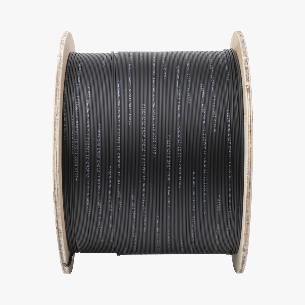 Carrete de 1 km de Fibra Óptica Drop, Interior/Exterior G.657A2 Monomodo de 1 hilo (unifibra), Dieléctrica, Forro Negro