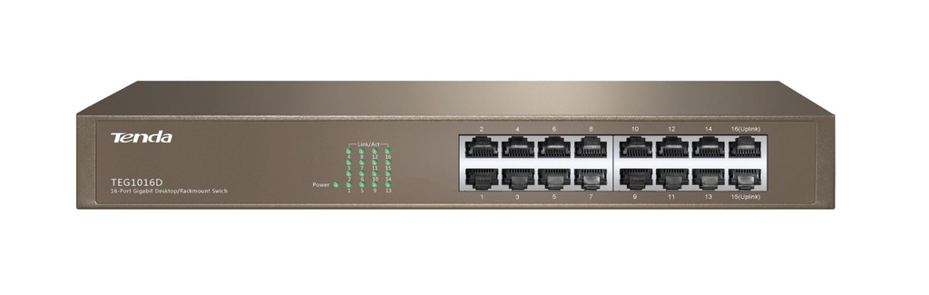 SWITCH ETHERNET 16 PUERTOS 10/100/1000 MBPS METAL PROTECCION 6KV PARA MONTAJE EN RACK 19"-ESCRITORIO