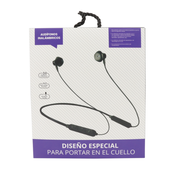 AUDIFONOS INALAMBRICOS BLUETOOTH CUELLO NEGROS 5.0 HI-FI