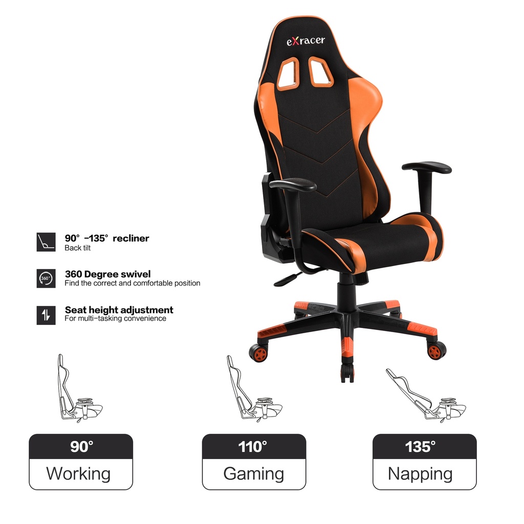 SILLA GAMER NARANJA INFINIX RECLINABLE CUERINA BRAZOS FIJOS