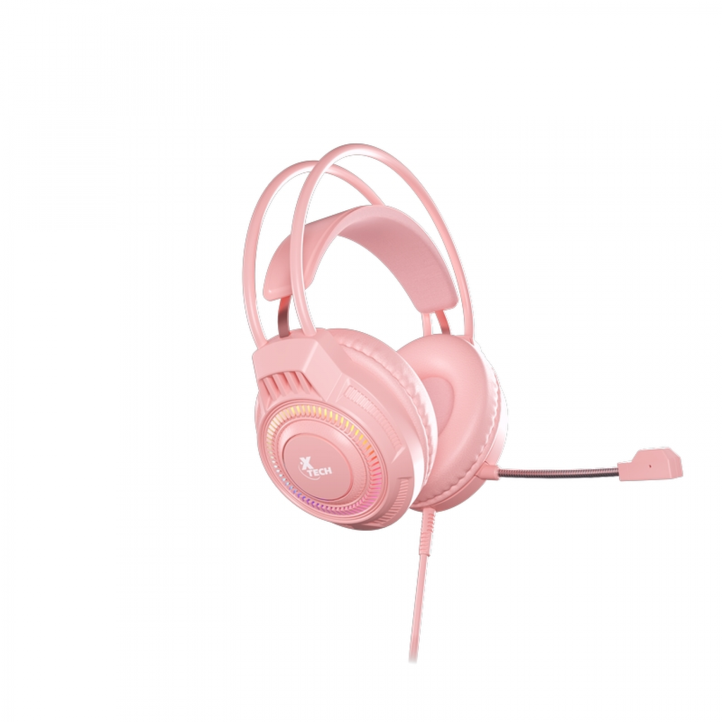 AUDIFONOS DIADEMAS RGB GAMER ROSADOS XTECH ESTEREO