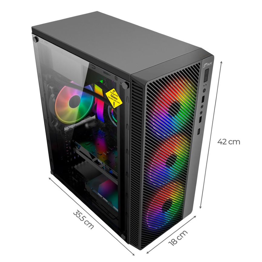 CHASIS GAMER RGB MALLA VIDRIO 4 COOLER INCLUIDOS USB 3.0