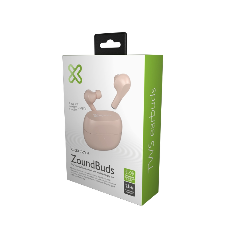 AUDIFONOS AIRPODS BLUETOOTH KLIP XTREME ZOUNDBUDS TWS 21H VOZ PALO DE ROSA