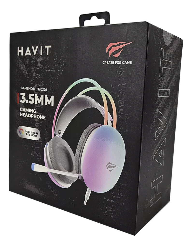 AUDIFONOS DIADEMA HAVIT GAMING LUZ 3.5MM C/ MICROFONO WHITE H2037D + ADAPTADOR HAVIT 2H 1 M 3.5MM