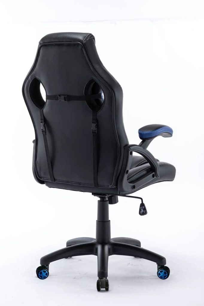 SILLA SENCILLA GAMER AZUL CÓMODA EN CUERO SINTÉTICO Y BRAZOS FIJOS