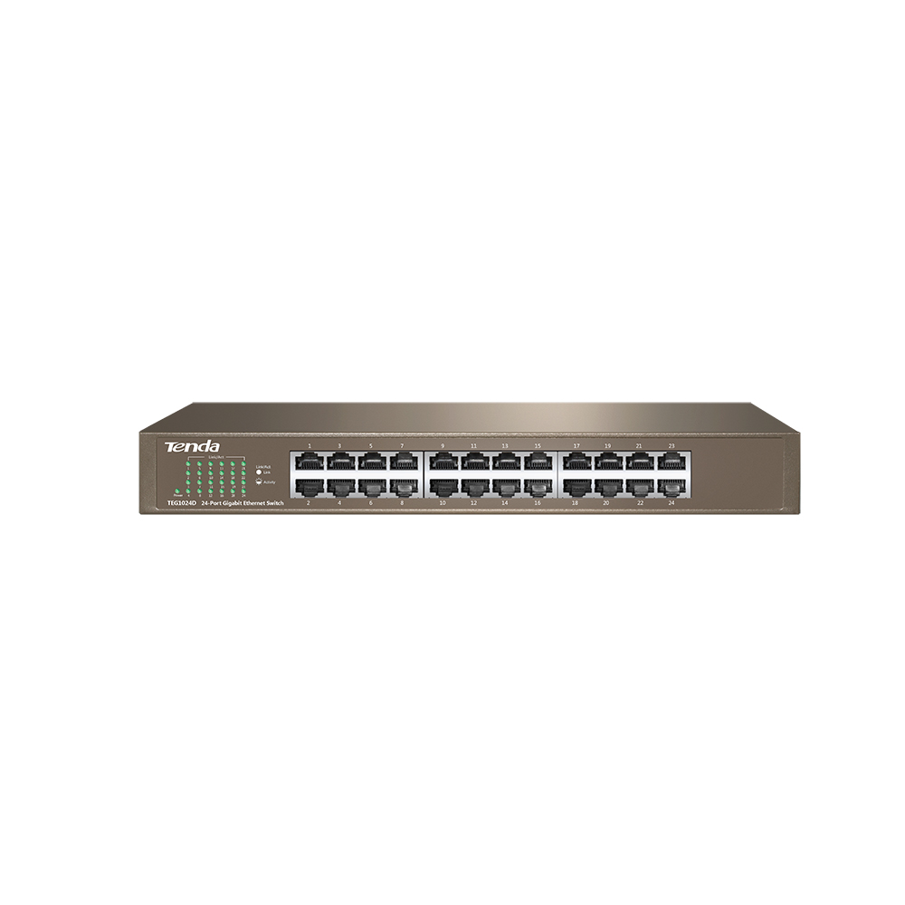 SWITCH ETHERNET 24 PUERTOS 10/100/1000 MBPS METAL PROTECCION 6KV PARA MONTAJE EN RACK 19"