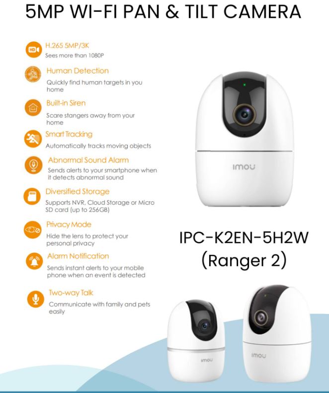 CAMARA ROBOTICA IP RANGER 2C 5MP@30FPS IR 10M SMART TRACKING AUDIO SLOT MICRO SD WIFI