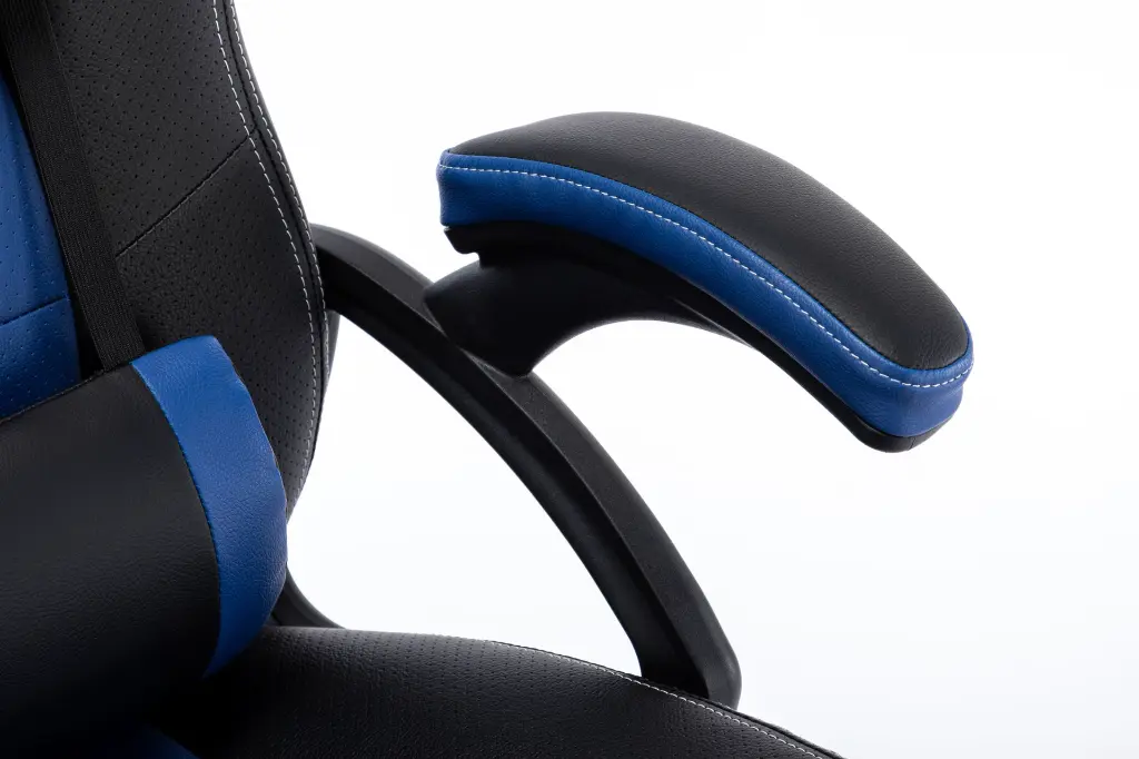 SILLA SENCILLA GAMER ERGONÓMICA AZUL CÓMODA EN CUERO SINTÉTICO Y BRAZOS FIJOS