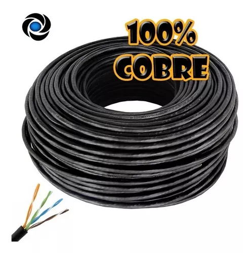 CABLE UTP CATEGORIA 6 100% COBRE CARRETE 100 METROS EXTERIOR NEGRO