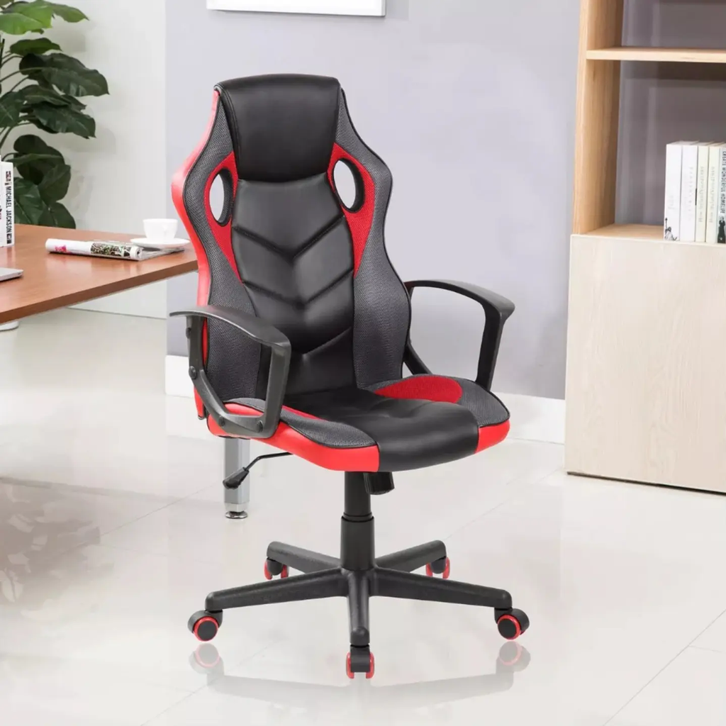 SILLA GAMER ROJA SENCILLA BRAZOS FIJOS BASCULANTE BASIC