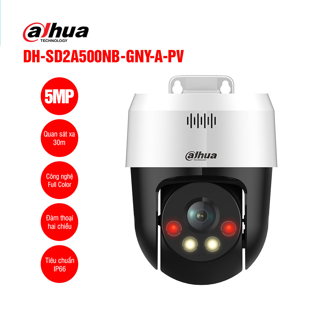 CAMARA IP TIPO PT 5 MEGAPIXELES DAHUA FULL COLOR DETECCION HUMANA POE AUDIO ALARMA IP66 MICROSD