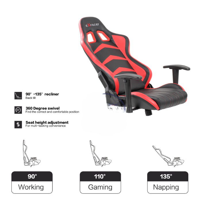 SILLA GAMER ROJA RECLINABLE ROJA BRAZOS 2D BASE NYLON ERGONOMICA
