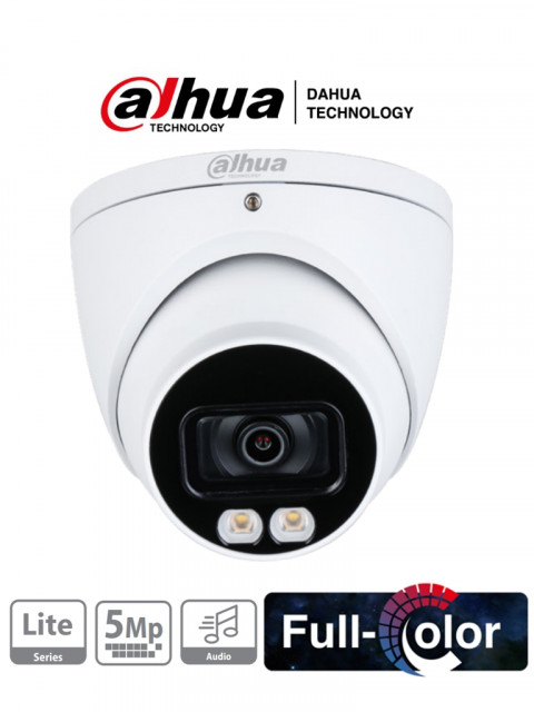 CAMARA DE SEGURIDAD DOMO FULL COLOR 5 MEGAPIXELES DAHUA 40 METROS MICROFONO 2.8M 5MP IP67