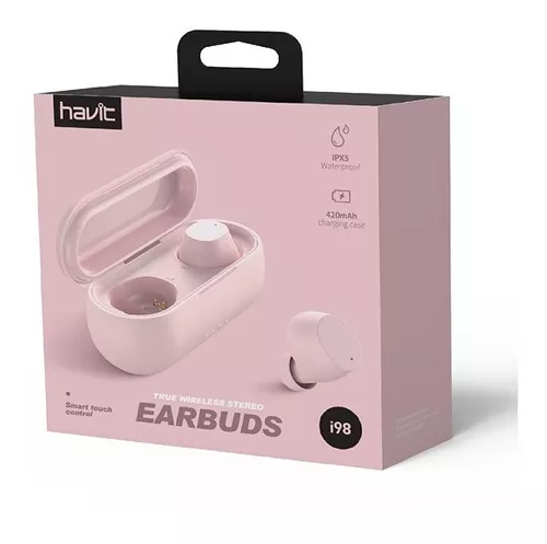 AUDIFONOS BLUETOOTH AIRPODS ROSADOS HAVIT I98 CONTRARUIDO