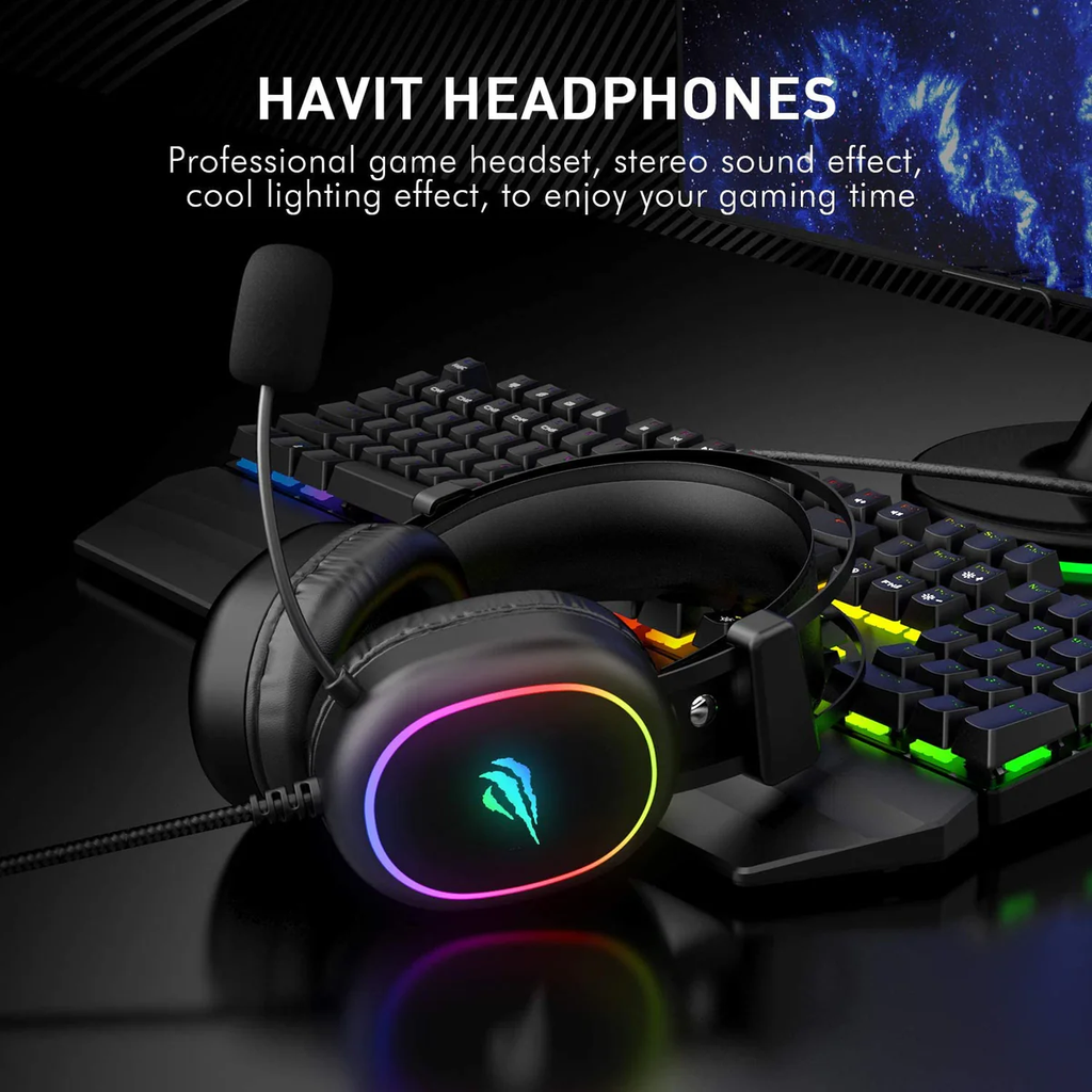 AUDIFONOS DIADEMA GAMER RGB ESTEREO MICROFONO HD USB Y 3.5MM CON ADAPTADOR 2 A 1