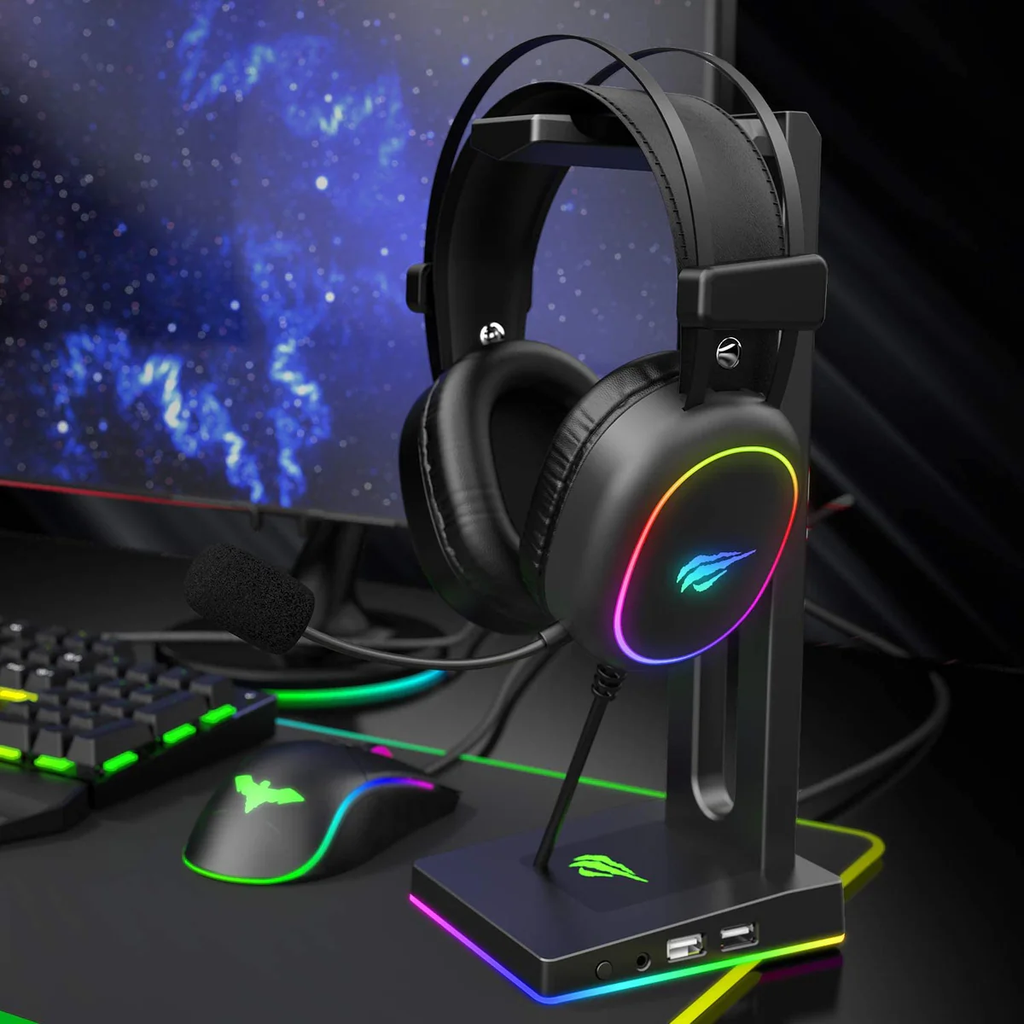 AUDIFONOS DIADEMA GAMER RGB ESTEREO MICROFONO HD USB Y 3.5MM CON ADAPTADOR 2 A 1