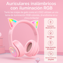 DIADEMA GAMER WAIFU BLUETOOTH RGB ROSADO MICROFONO RECARGABLE BATERIA