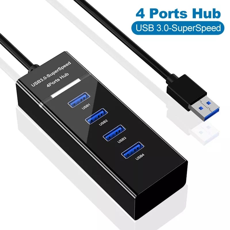 HUB USB DE 4 PUERTOS 3.0 RAPIDEZ PARA PC PORTATIL NEGRO LED