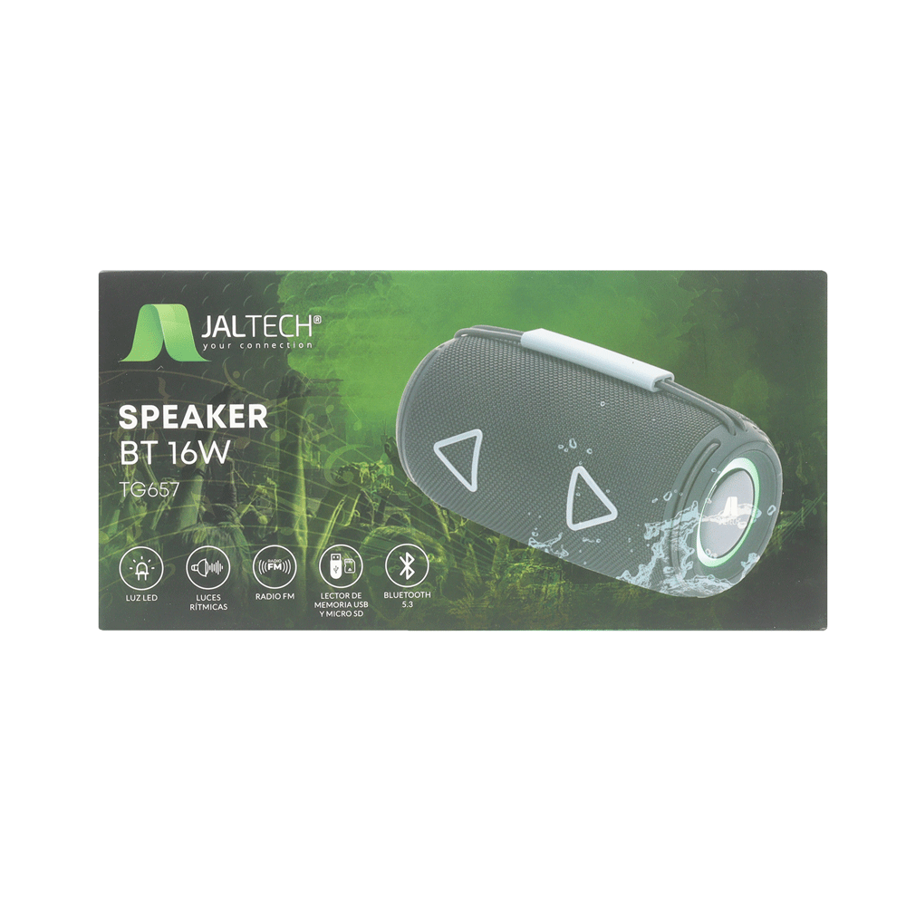 PARLANTE BAFLE BLUETOOTH 16W NEGRO 1500MAH RGB 3.5M MICRO SD USB FM TWS TG657