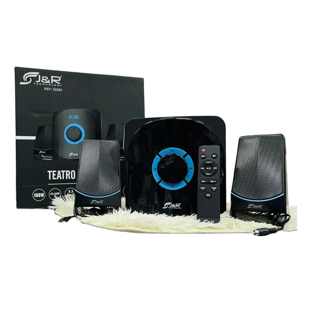 TEATRO EN CASA PARLANTES JYR 100W BLUETOOTH CLASE D 2.1 NEGRO AZUL USB BAJO BASS