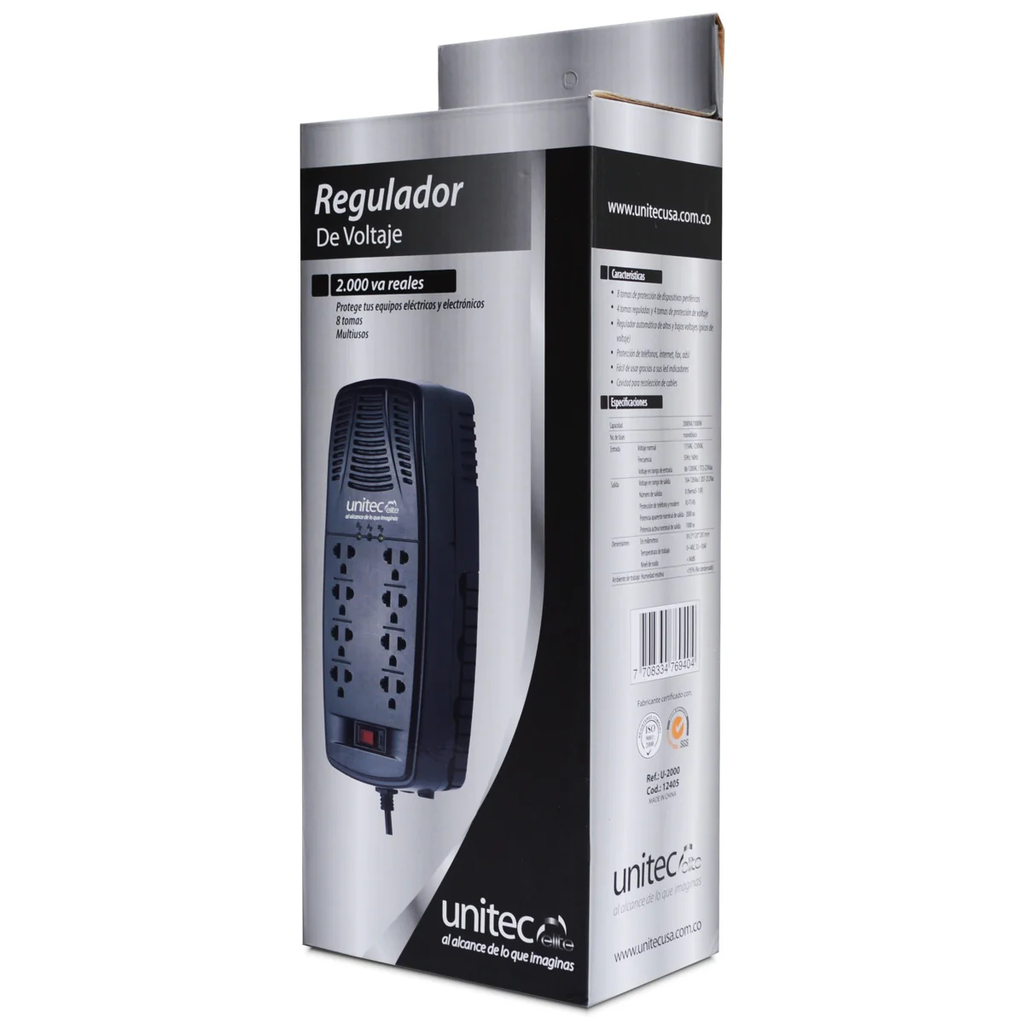 REGULADOR DE VOLTAJE AUTOMATICO UNITEC 2000VA 8 TOMAS PROTECTOR DE PICOS