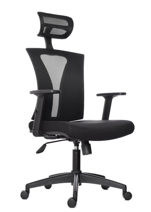 BRAZOS GRADUABLE / BASE NYLON / ASIENTO EN PAÑO NEGRO / ESPALDA EN MALLA NEGRA / CON CABECERO