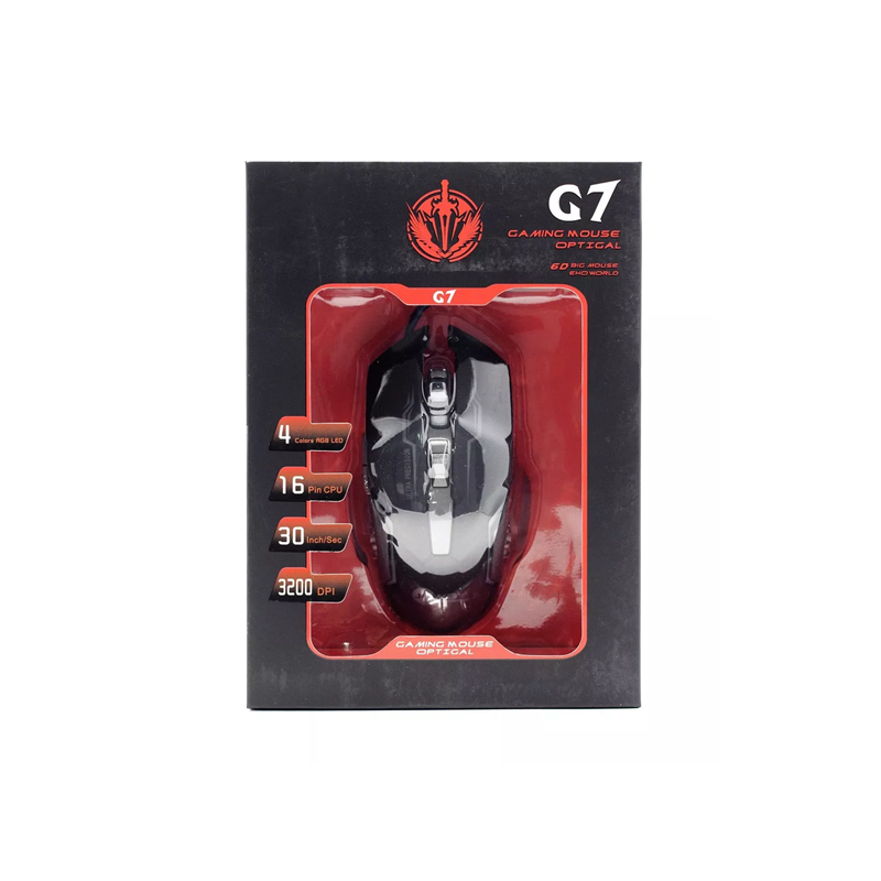 MOUSE OPTICO LED USB 6 BOTONES GAMER DPI 2400 ERGONÓMICO