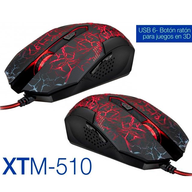 MOUSE XTM-510 ÓPTICO 6 BOTONES 3D USB GAMER 2400 DPI LUCES