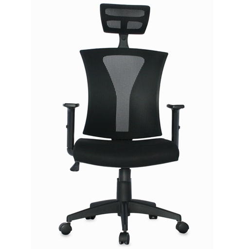 BRAZOS GRADUABLE / BASE NYLON / ASIENTO EN PAÑO NEGRO / ESPALDA EN MALLA NEGRA / CON CABECERO