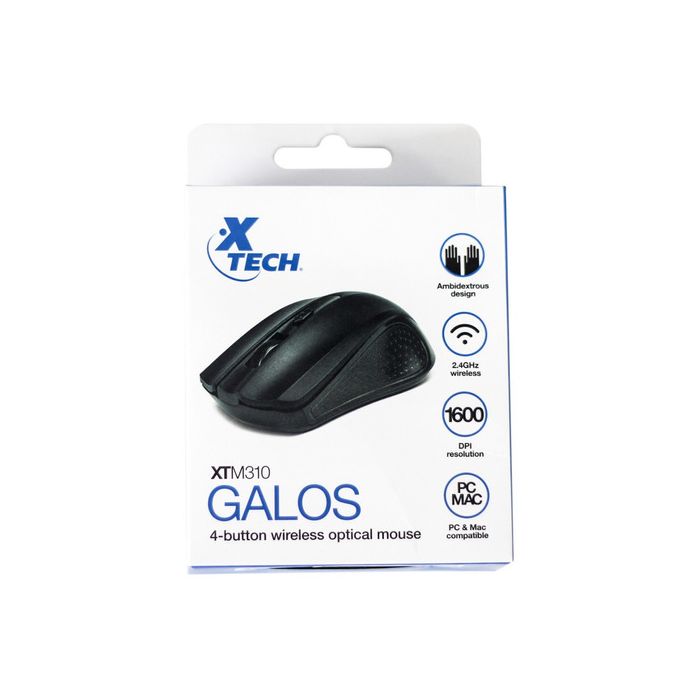 MOUSE INALAMBRICO XTECH NEGRO 1600DPI OPTICO
