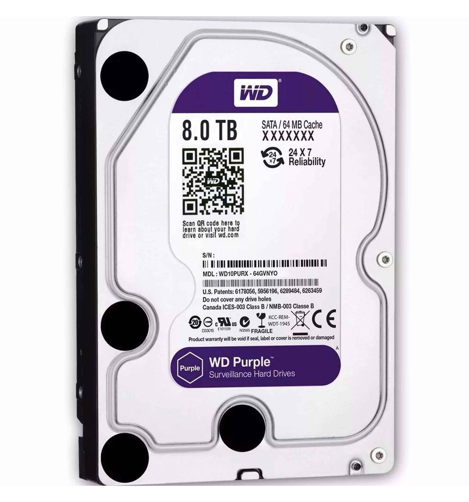 DISCO DURO PC DVR 8TB TERAS WD WESTERN PURPURA CAMARAS
