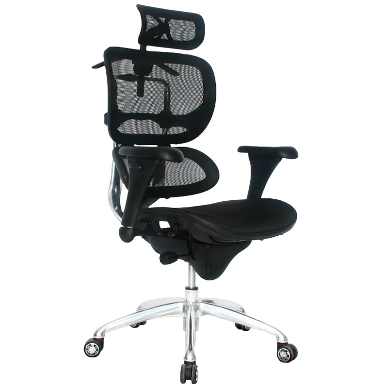 SILLA ERGOHUMAN ECO MARCO NEGRO / BRAZOS GRADUABLE / BASE ALUMINIO / ASIENTO Y ESPALDAR EN MALLA NEGRA / CON CABECERO / PERCHERO
