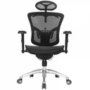 MANHATTAN ECO MARCO NEGRO / BRAZOS GRADUABLE / BASE ALUMINIO / ASIENTO Y ESPALDAR EN MALLA NEGRA / CON CABECERO / PERCHERO