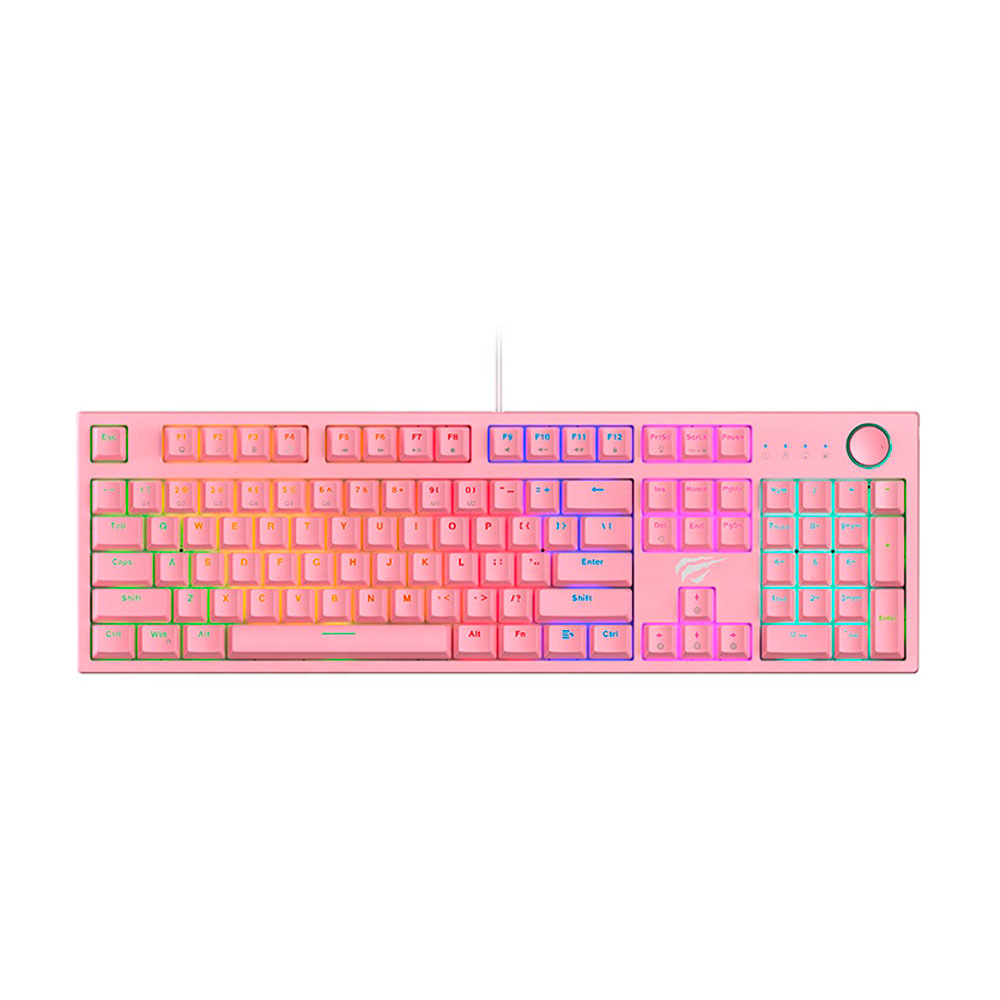 TECLADO MECANICO ROSADO ERGONOMICO HAVIT PROFESIONAL  INTERRUPTOR AZUL