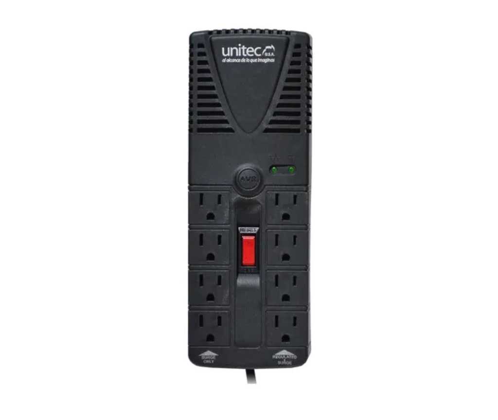 REGULADOR DE VOLTAJE DE 8 TOMAS 1200VA UNITEC