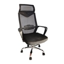 SILLA ERGONOMICA SOPORTE LUMBAR / CABECERO NEGRA CROMO GIRATORIA