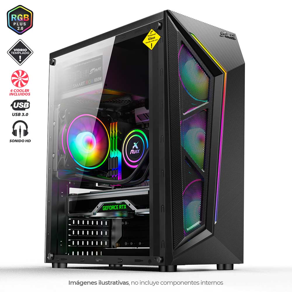 CHASIS GAMER PLUS 4 COOLER MICRO ATX / ATX USB 2.0 / USB 3.0