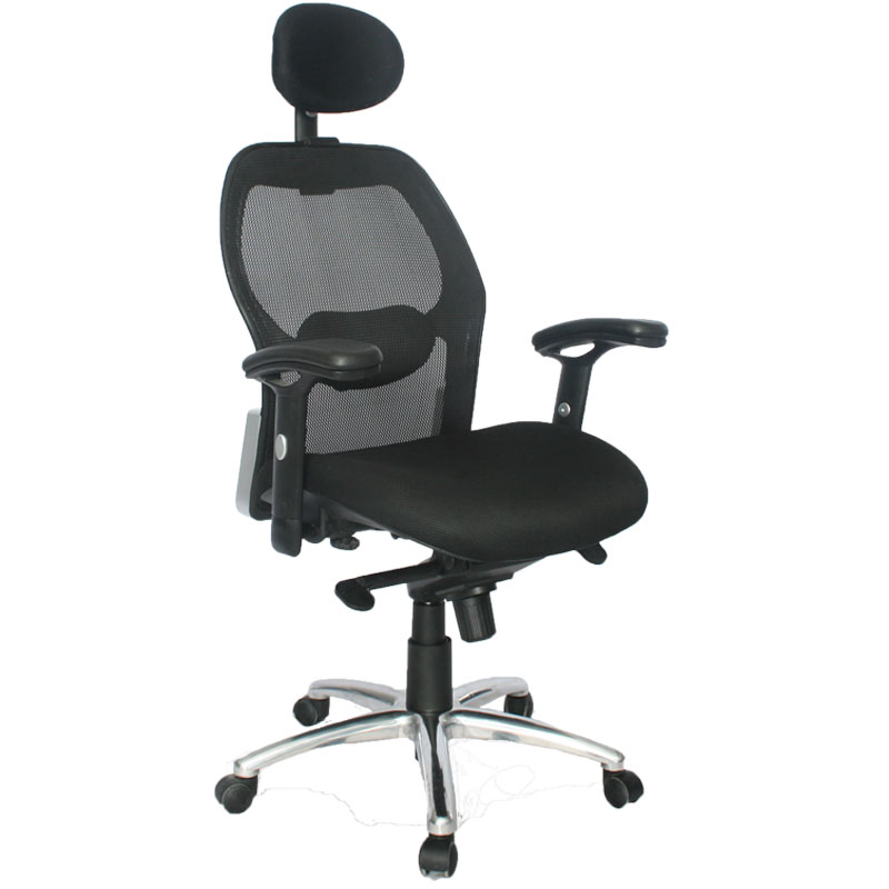 SILLA MONACO LUJO BRAZOS GRADUABLE / BASE ALUMINIO /CON CABECERO /ESPALDA EN MALLA / ASIENTO TAPIZADO EN PAÑO NEGRO