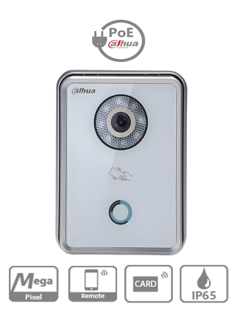 DHI-INTERCOM IP BLANCO VIDRIO TEMPLADO 1/4”1MP CMOS FOV 70° 1 BOTON IP65 12VDC