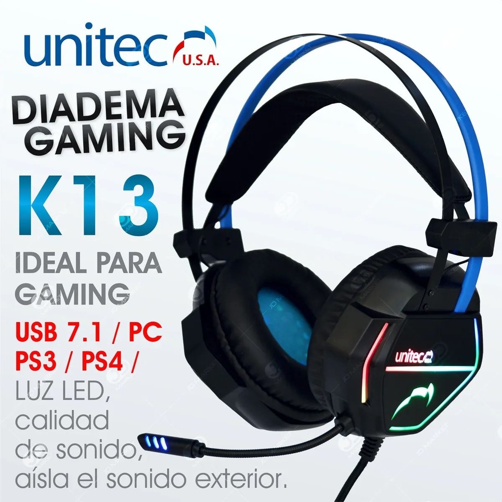 DIADEMA GAMER USB 7.1 VIRTUAL RGB CONTRARUIDO NEGRA UNITEC