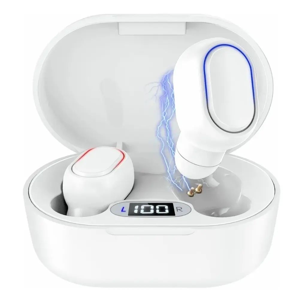AUDIFONOS BLUETOOTH IN-EAR BLANCOS RECARGABLES CON ESTUCHE LED
