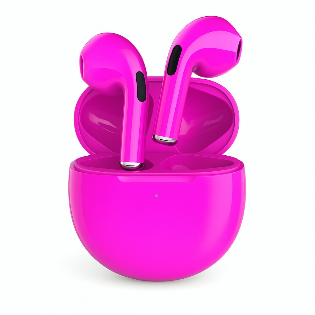AUDIFONOS AIR POD BLUETOOTH RECARGABLES MANOS LIBRES FUCSIA