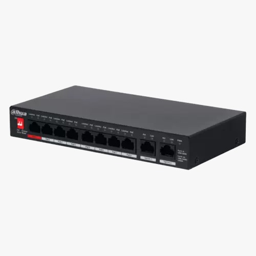 SWITCH POE DAHUA 10P 1-8P ETHERNET 9 Y 10P GIGA. 1P HASTA 60W RESTANTES HASTA 30W TOTAL MAX 96W