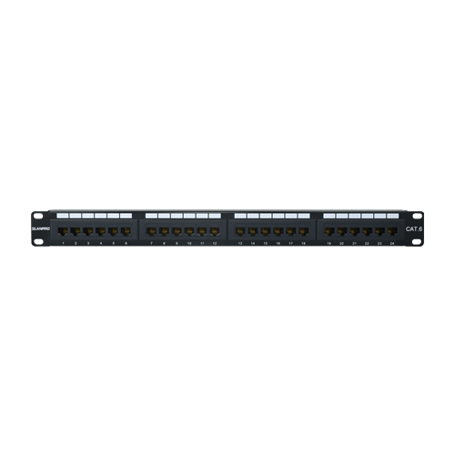 PATCH PANEL CAT 6 DE 24 PUERTOS 568A/568B CON BARRA POSTERIOR INCLUIDA SIN BLINDAJE