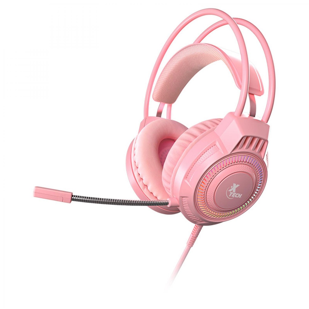 AUDIFONOS DIADEMAS RGB GAMER ROSADOS XTECH ESTEREO