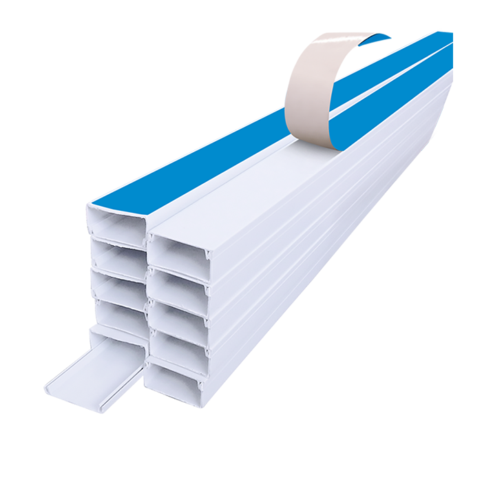 CANALETA PLASTICA BLANCA CON ADESIVO CINTA AZUL 32X12