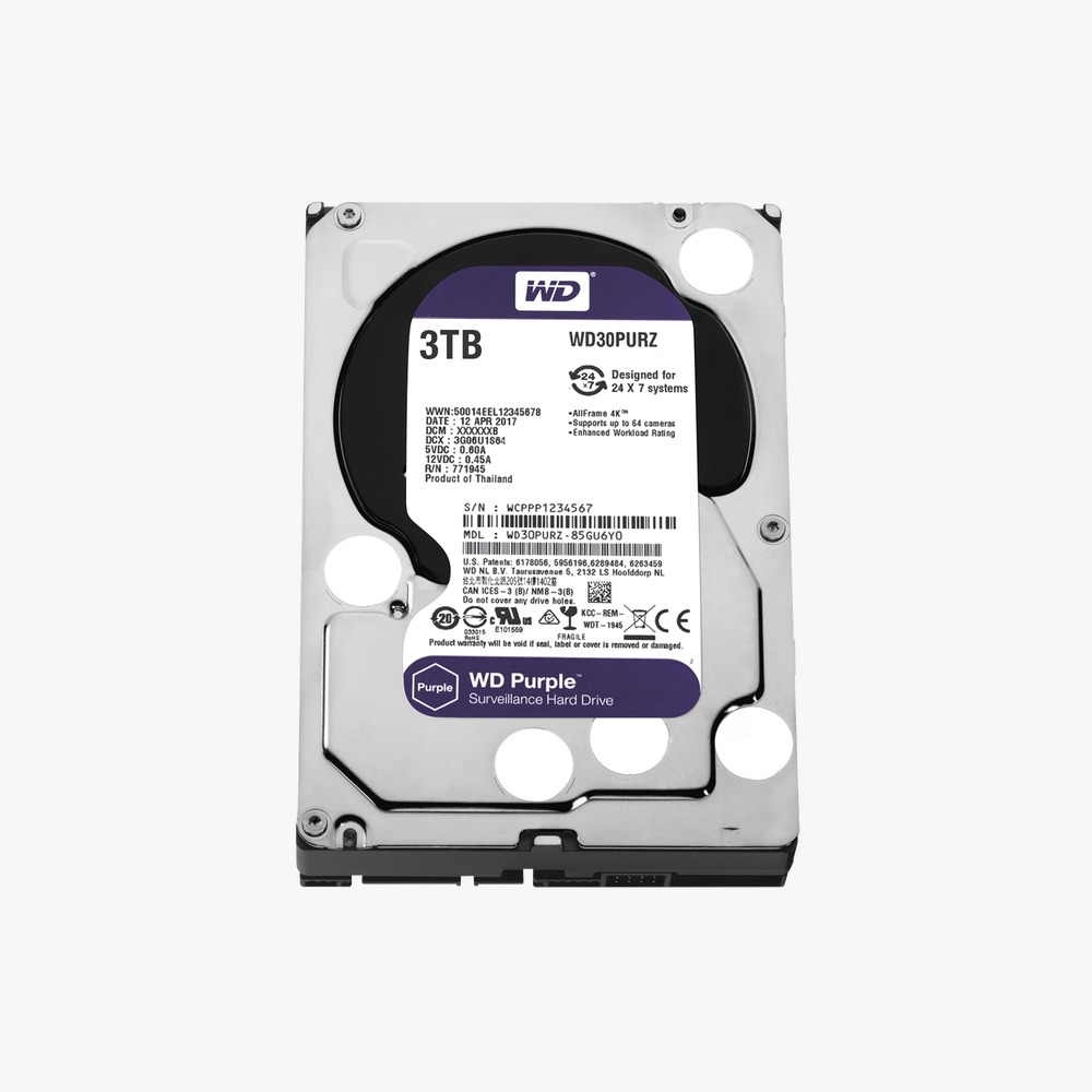 DISCO DURO PC 3TB TERAS WD WESTERN PURPURA CAMARA DVR 3 AÑOS
